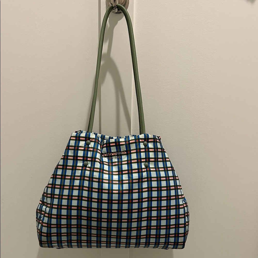 Kate Spade Longchamp Plaid Shoulder Bag with Green Straps